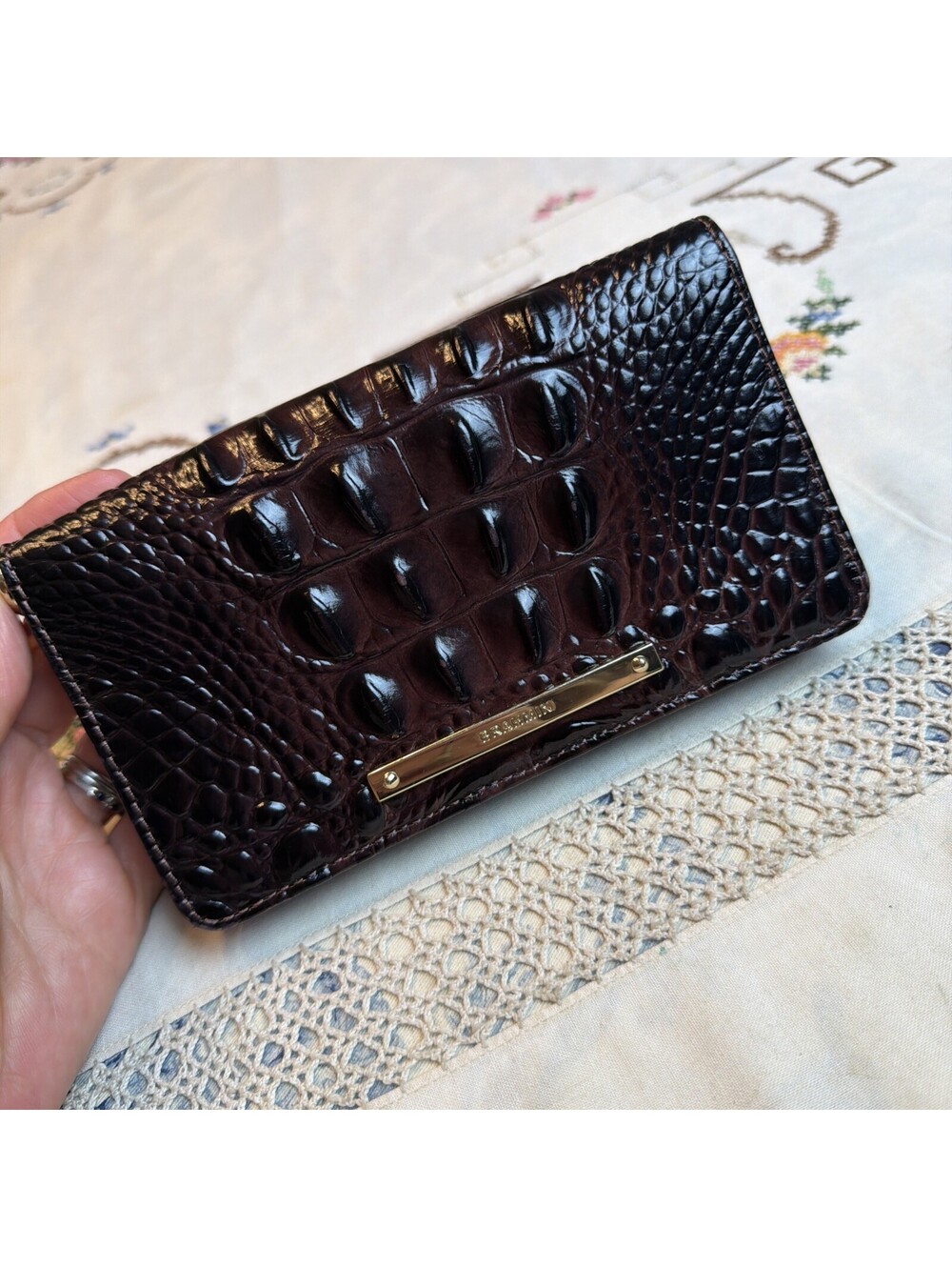 Brahmin DEBRA WRISTLET Bifold WALLET Purse Brown CLUTCH *missing Strap